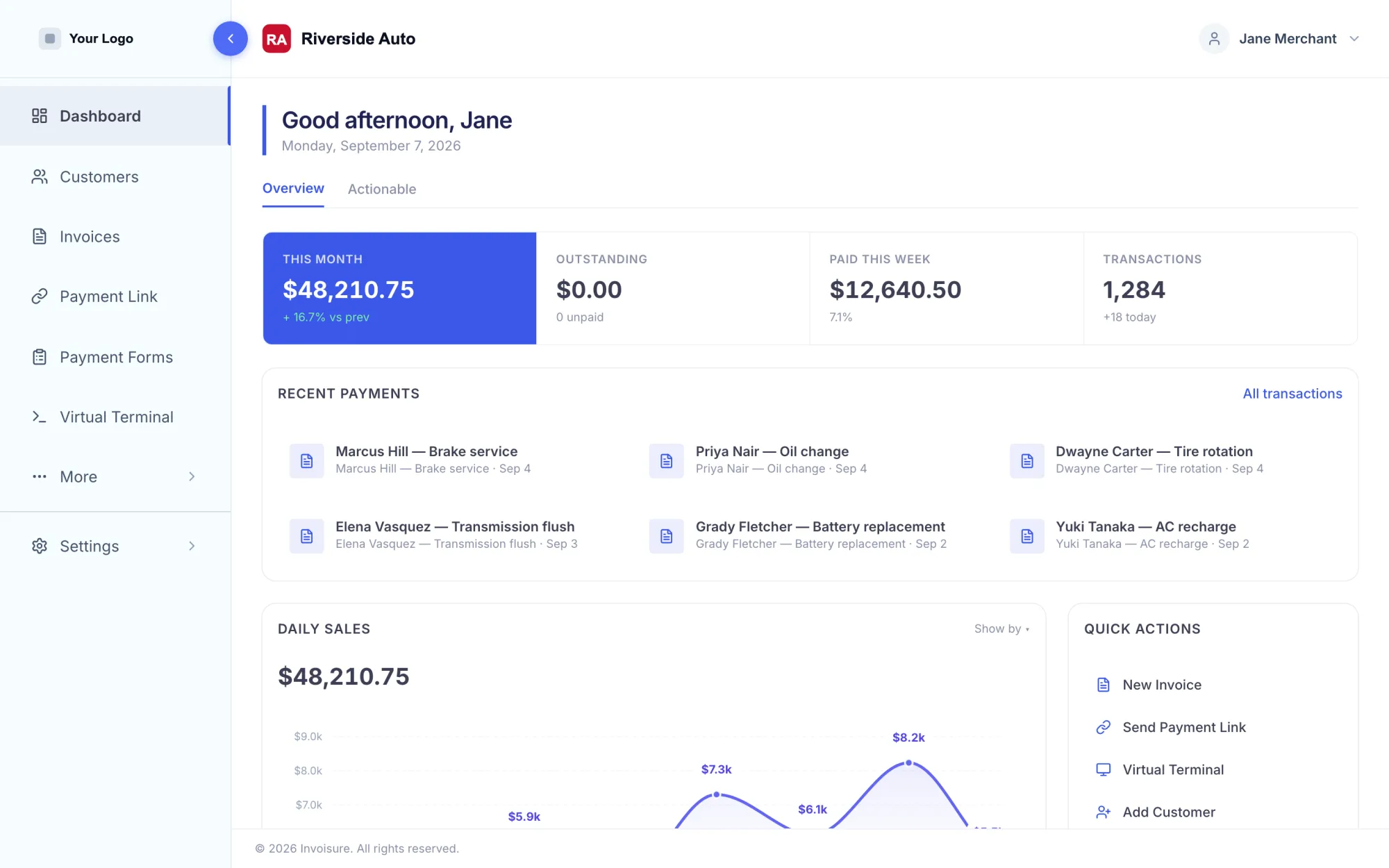 Invoisure — Dashboard & transactions