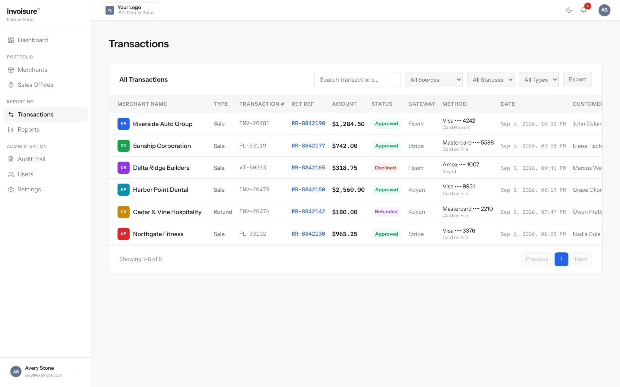 Invoisure Transactions screen